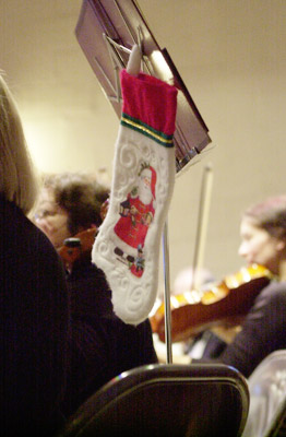 stocking hanging on music stand